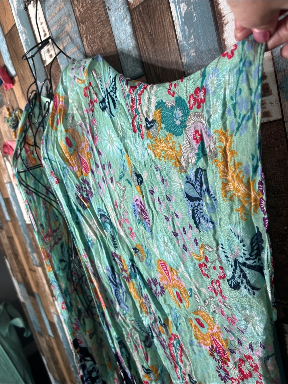 Angie Mint Floral Open-Front Kimono Tunic with Black Border - Picture 8 of 16